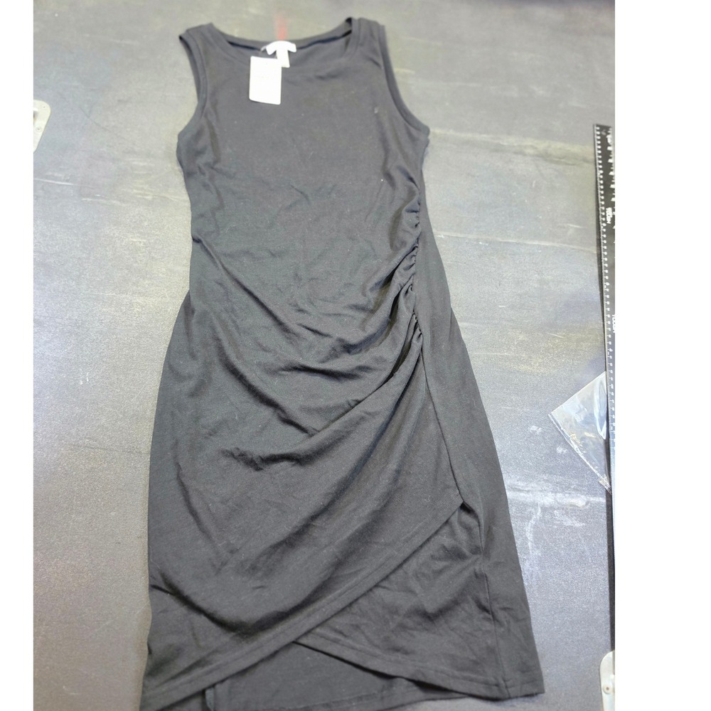 Leith Black Ruched Side Tulip Hem Sleeveless Bodycon Dress ED298630MI Size M